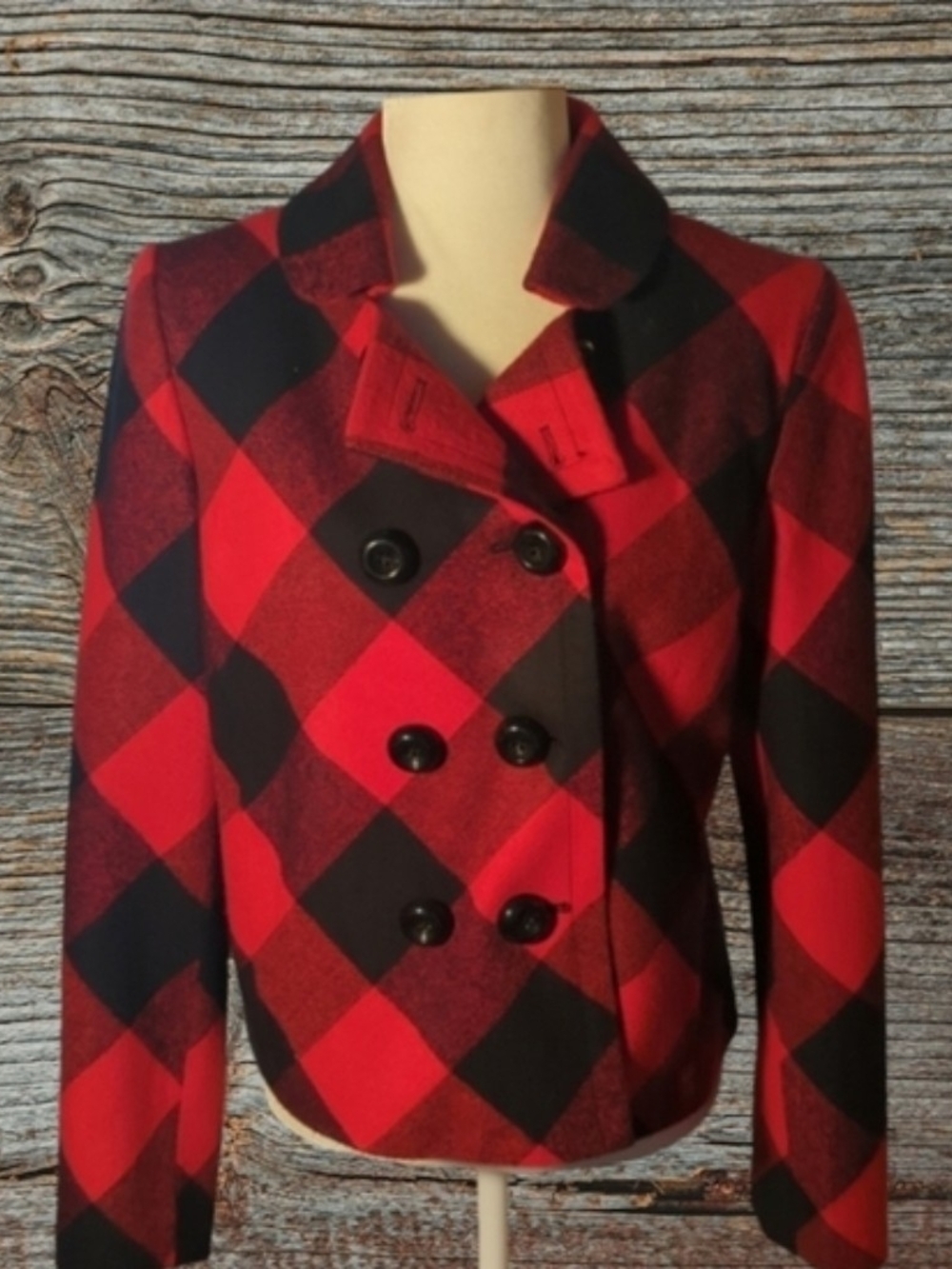 Women’s Red & Black Buffalo Plaid Double-Breasted Jacket NWT